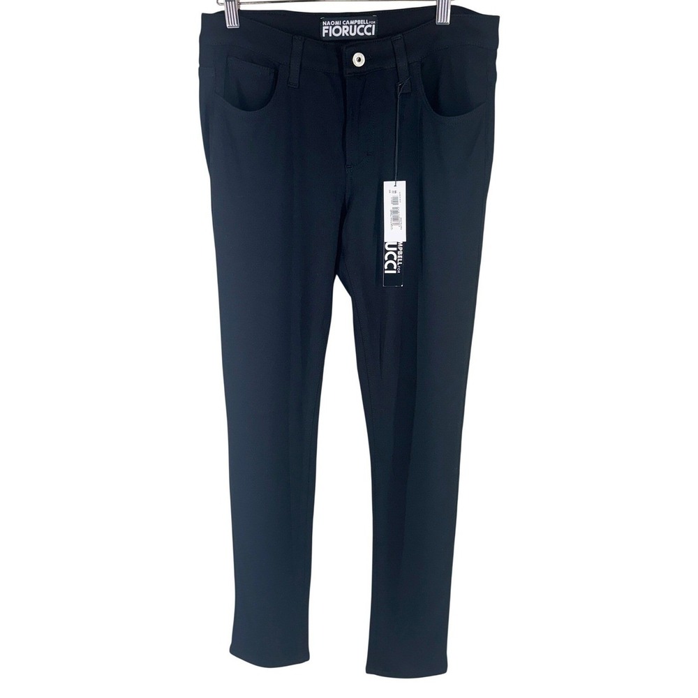 Fiorucci Naomi Campbell Trouser Women 10 IT44 Black Satin Stretch Dress Pant NWT